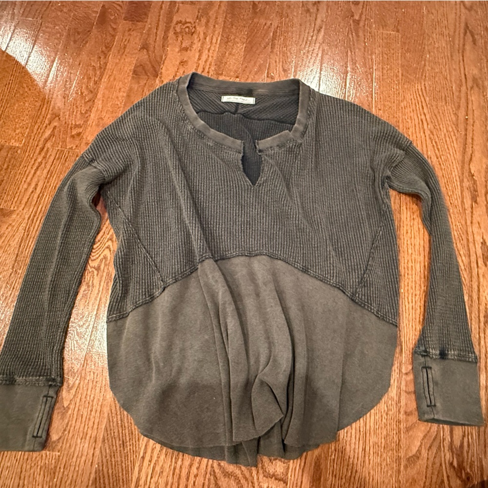 We the Free Gray/ brown Long Sleeve Top, open sides